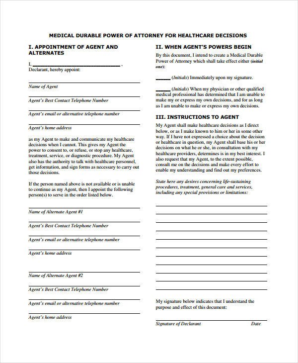 9 Medical Power Attorney Forms Free Sample Example