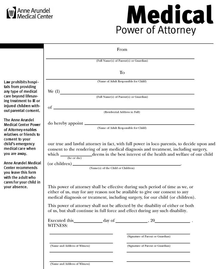 Power of Attorney Medical Form – medical form templates