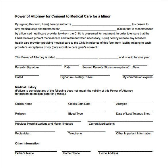 Sample Medical Power of Attorney Form 10 Free Documents