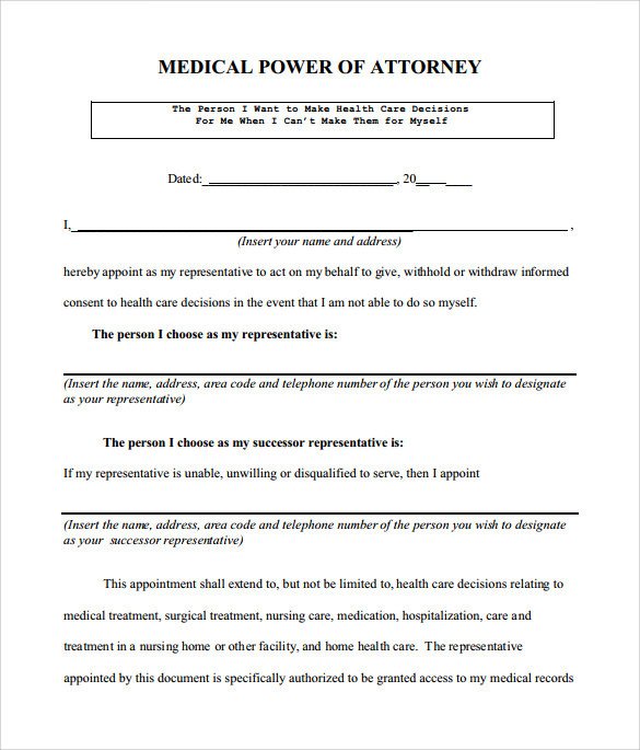 Sample Medical Power of Attorney Form 7 Free Documents
