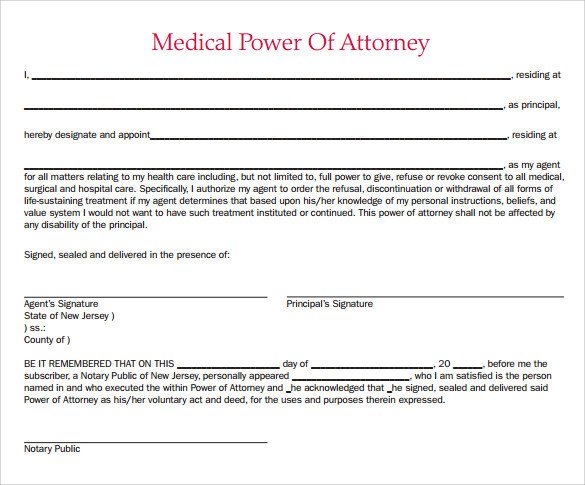 Sample Medical Power of Attorney Form 7 Free Documents