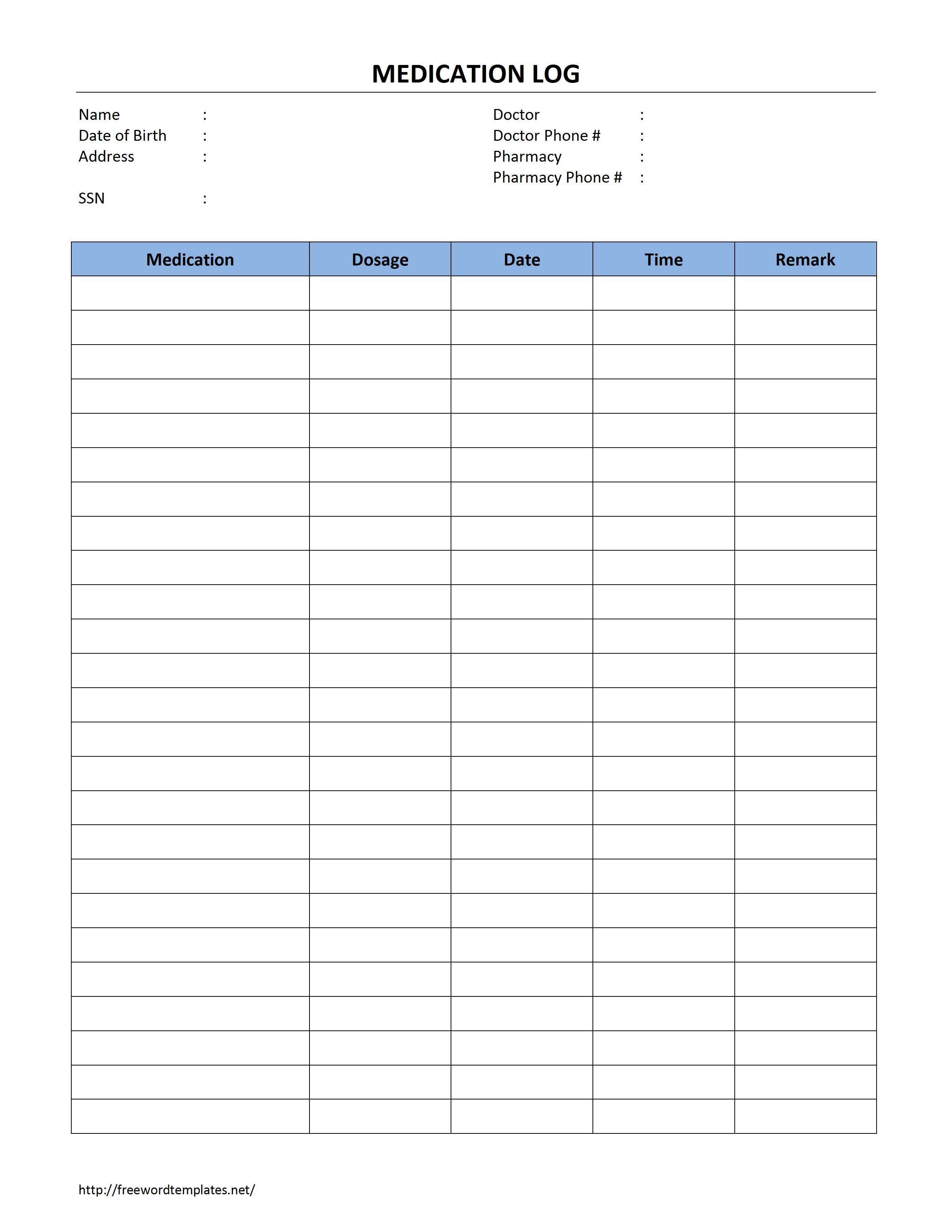 This is a medication log template that you can use to