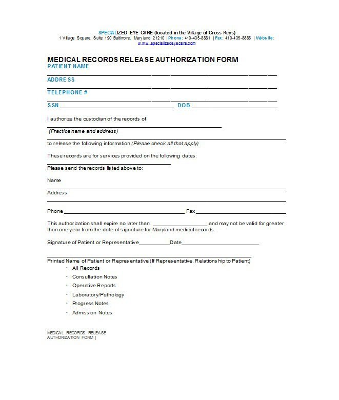 30 Medical Release Form Templates Template Lab