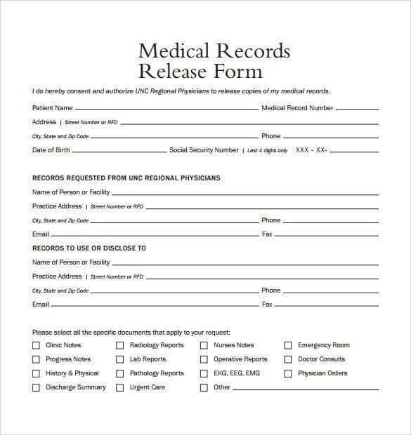 Sample Medical Records Release Form 9 Download Free