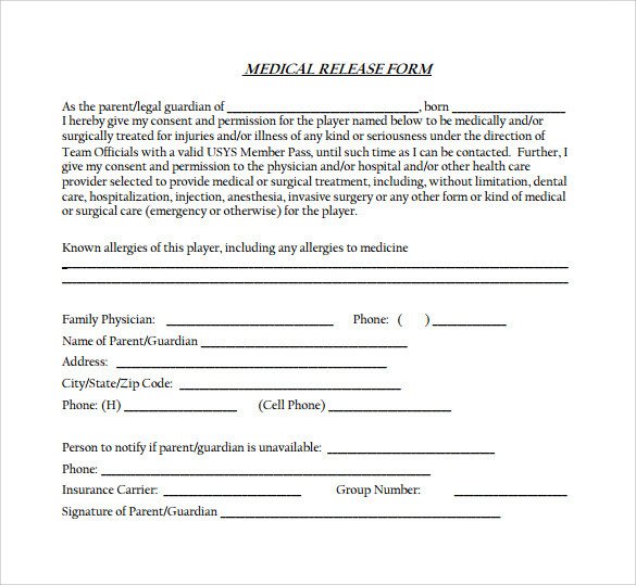 Medical Release Form 11 Free Samples Examples Formats