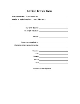Medical Release Form For Minor Template