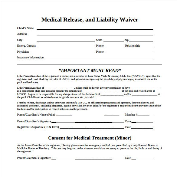 10 Medical Waiver Forms Free Sample Example Format