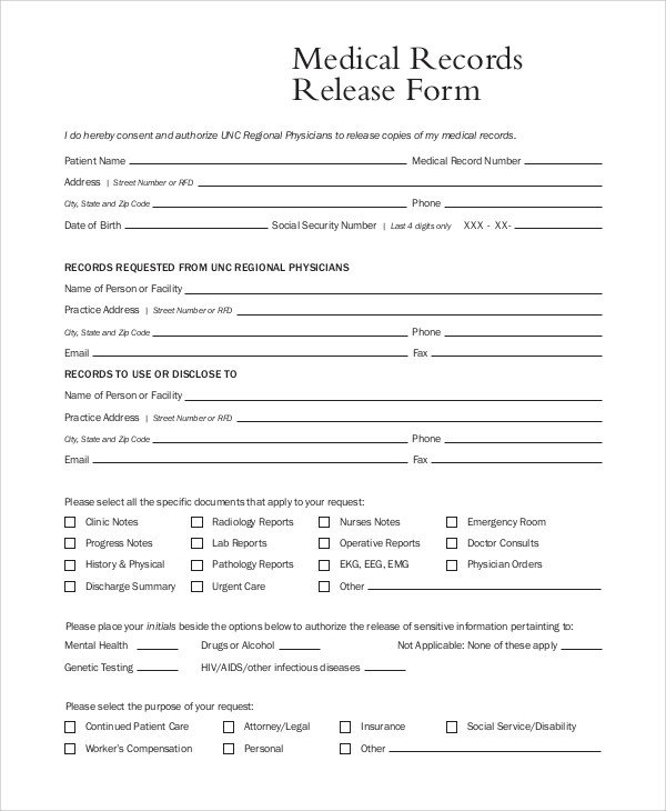 Sample Medical Records Release Form 9 Examples in PDF Word
