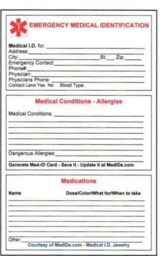Free Printable Medical ID Cards