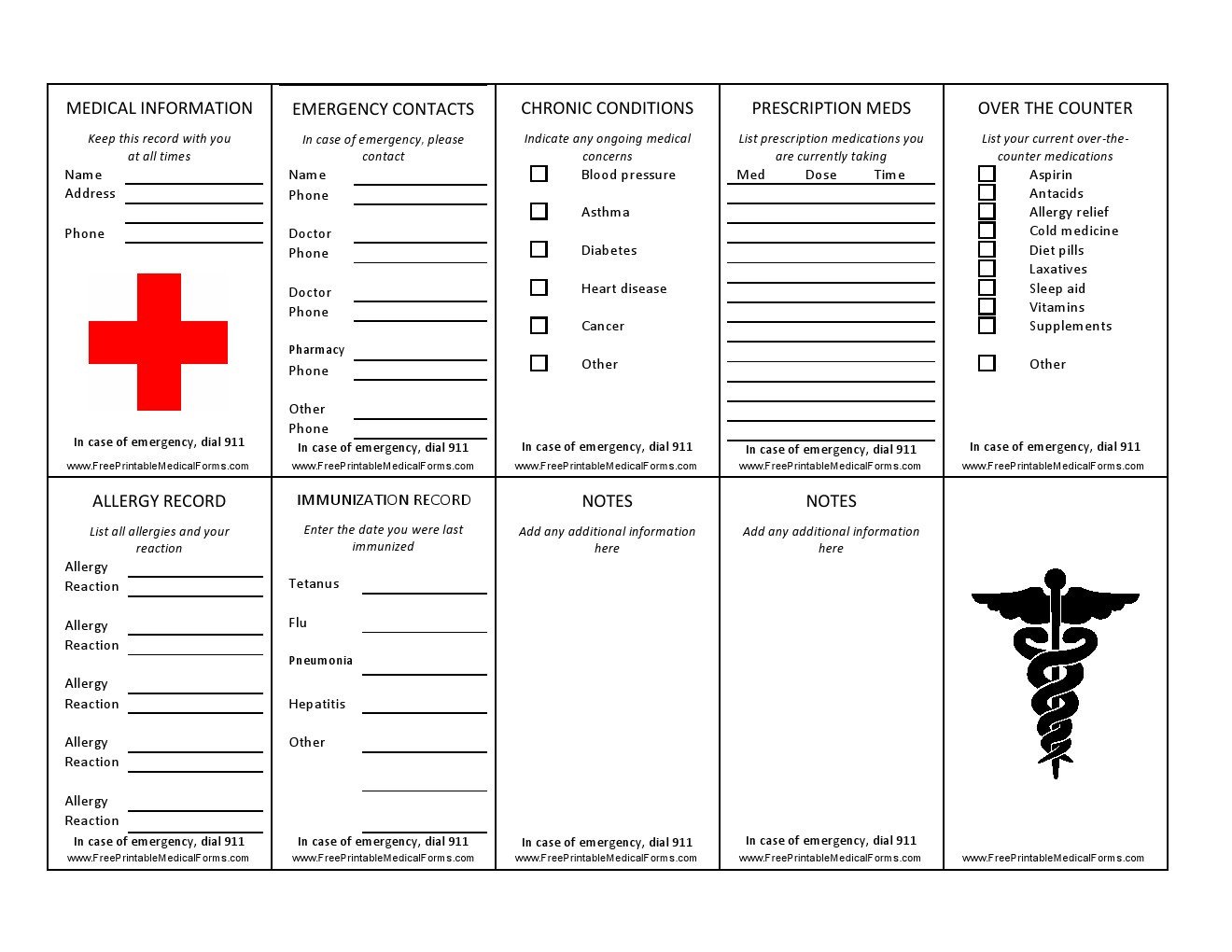 Free Wallet sized Medical Information Card
