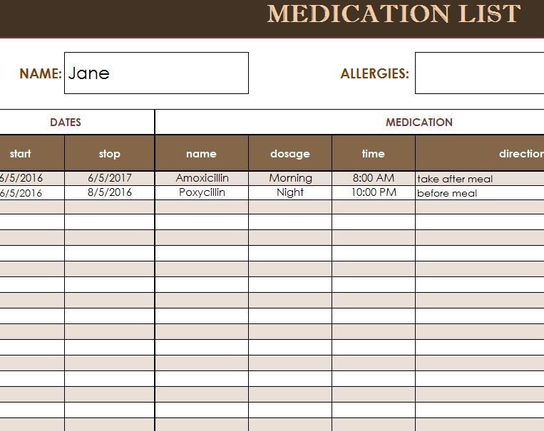 free medication administration record template excel