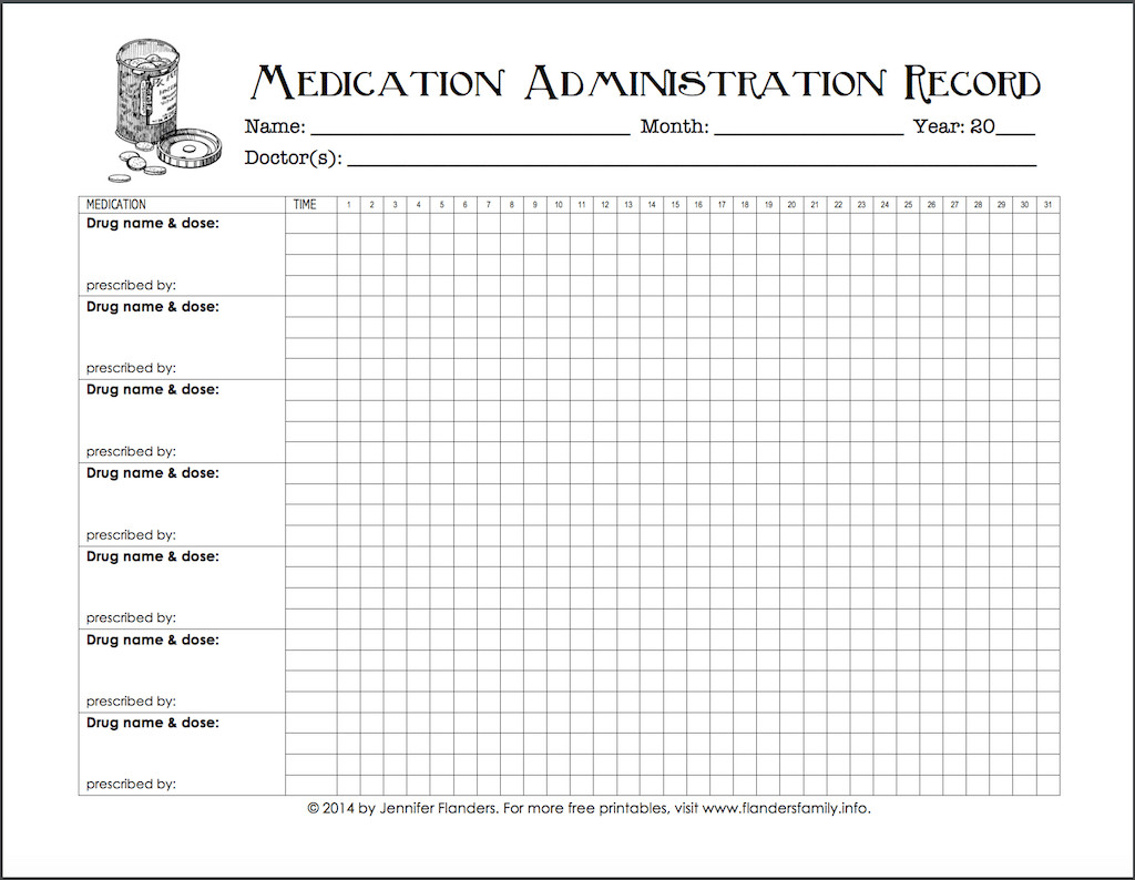 Keeping Track of Medications Free Printable Chart