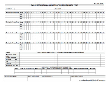 Printable Daily Medication Administration for School Year
