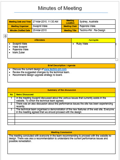 Meeting Minutes Template Excel and Word Free Download
