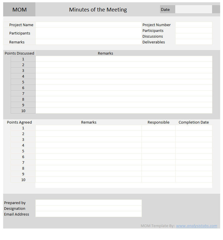 MOM Format Minutes of Meeting Excel Template Free Download