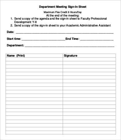 Meeting Sign In Sheet Template 9 Free Word PDF
