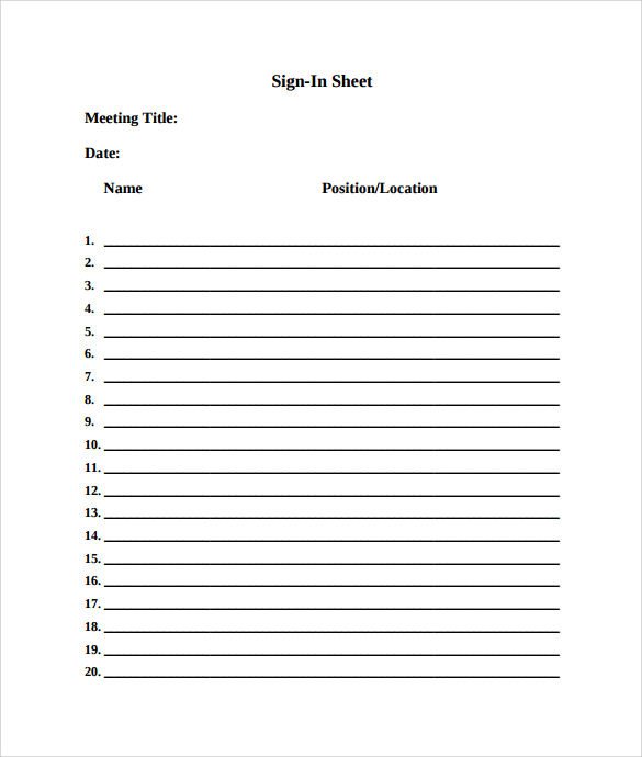 Sample Meeting Sign in Sheet 13 Documents in PDF Word