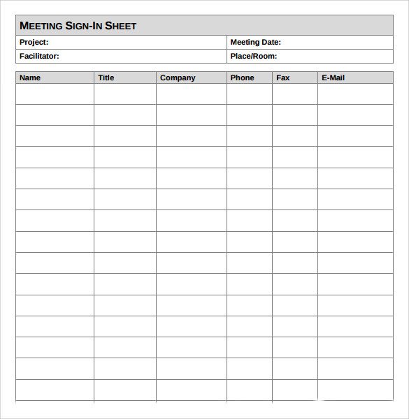 Sample Meeting Sign in Sheet 13 Documents in PDF Word