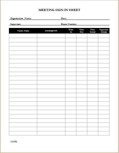 Sign in Sheets for Visitors Meetings & Patients