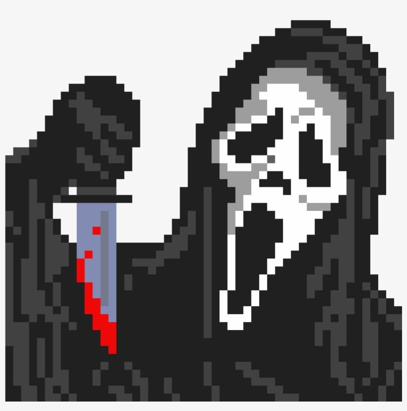 Ghost Face Minecraft Halloween Pixel Art Grid PNG Image