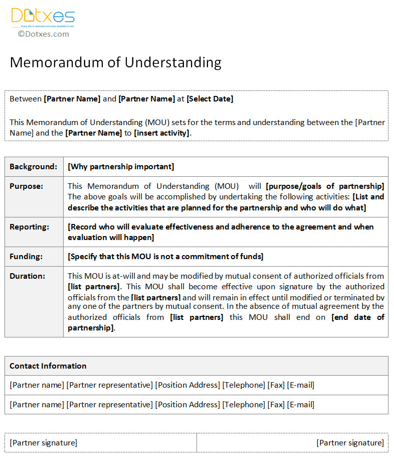 Memorandum of Understanding Template Dotxes