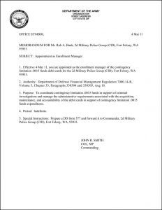 Army Memorandum For Record