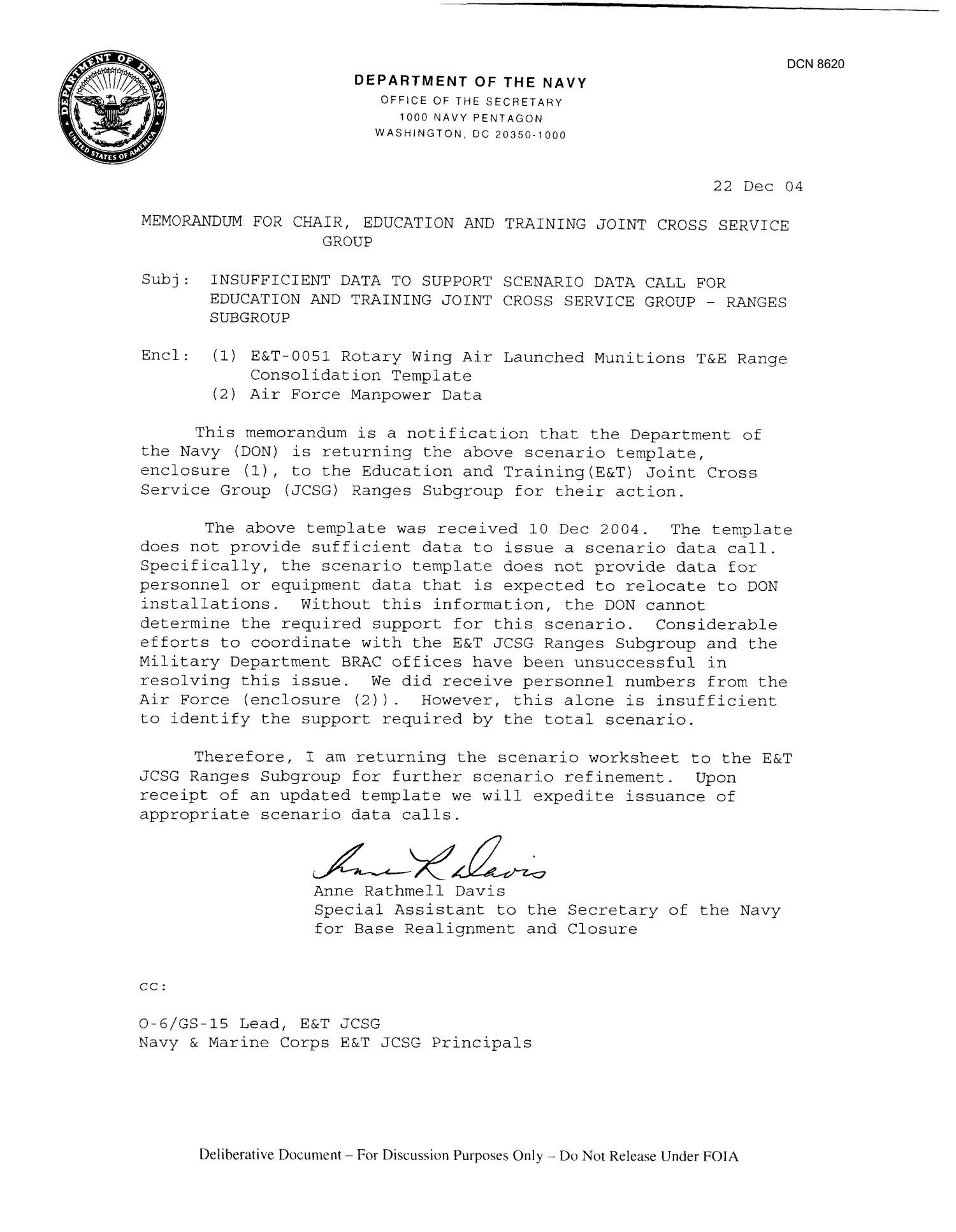 Department of the Navy Memorandum for Chair Education