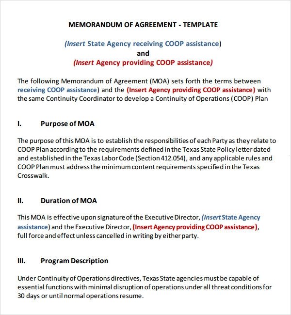 Memorandum of Agreement 15 Free PDF DOC Download