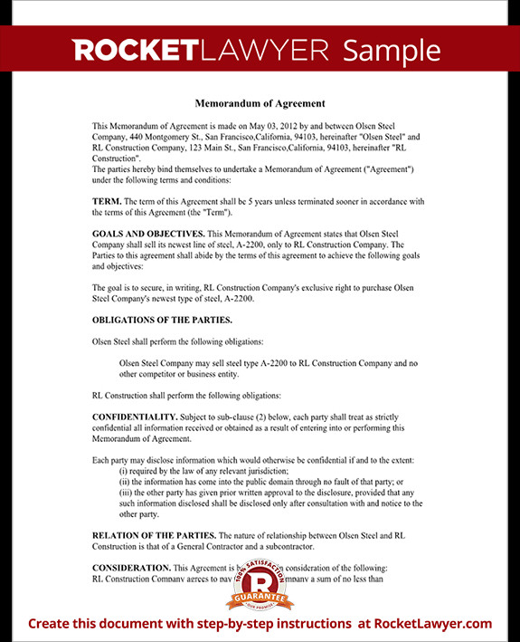 Memorandum of Agreement MOA Form Cooperative Agreement