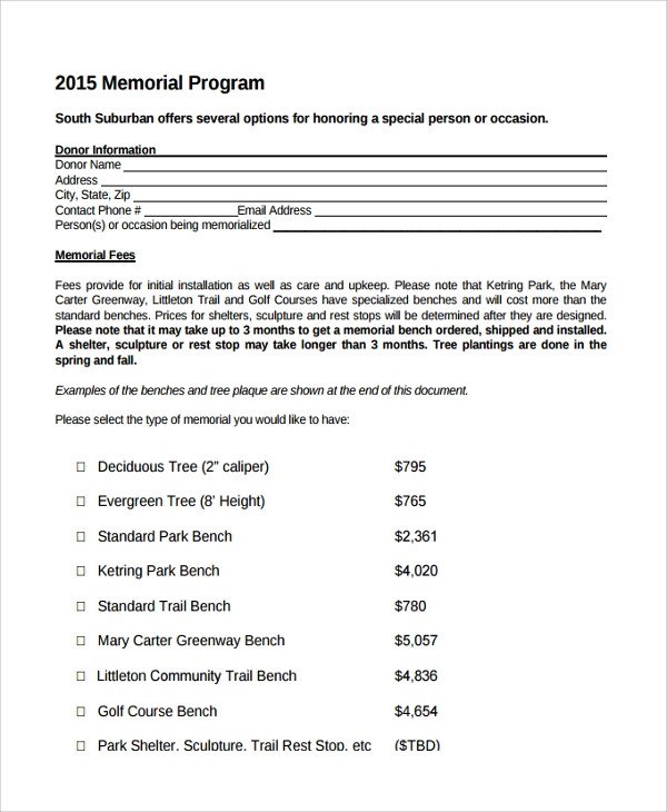 11 Sample Memorial Program Template Free Sample