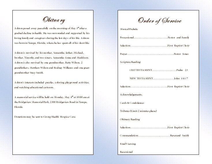 Clouds Youth Memorial Program Funeral Pamphlets