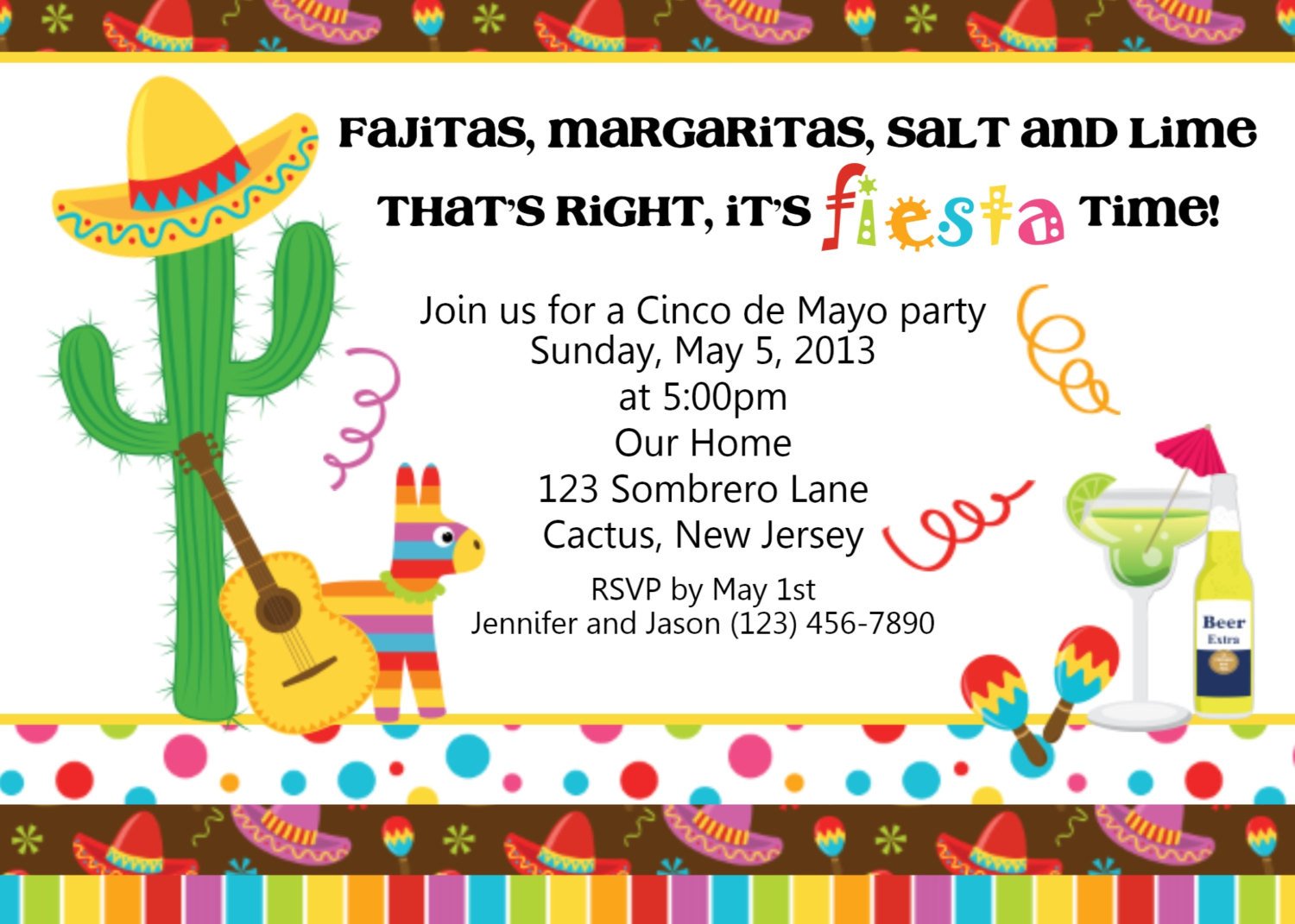 Fiesta Cinco de Mayo Invitation Personalized Custom