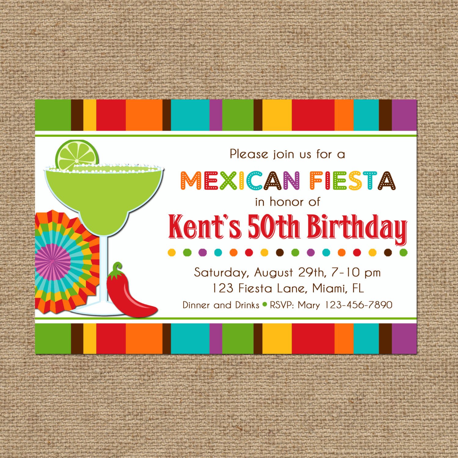 Mexican Fiesta Party Invitation Printable or Printed with FREE