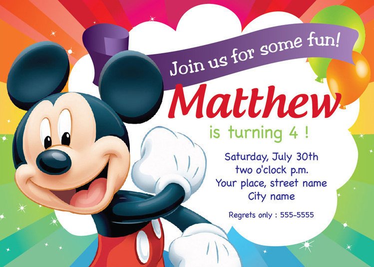 Mickey Mouse Birthday Invitation Card Printable Template