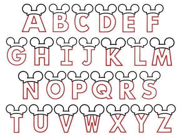 Letters with mickey mouse ears applique designs 4x4 and
