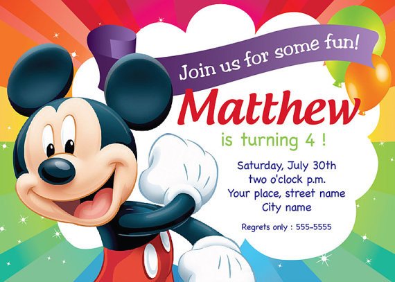 Mickey Mouse Birthday Invitation Card by