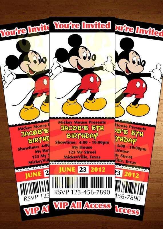 Mickey Mouse ticket invitation printable diy invite RED