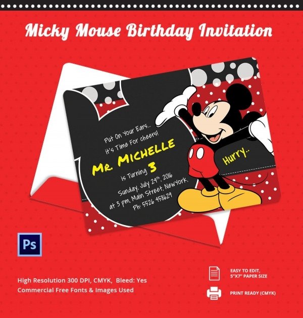 Mickey Mouse Invitation Template – 23 Free PSD Vector