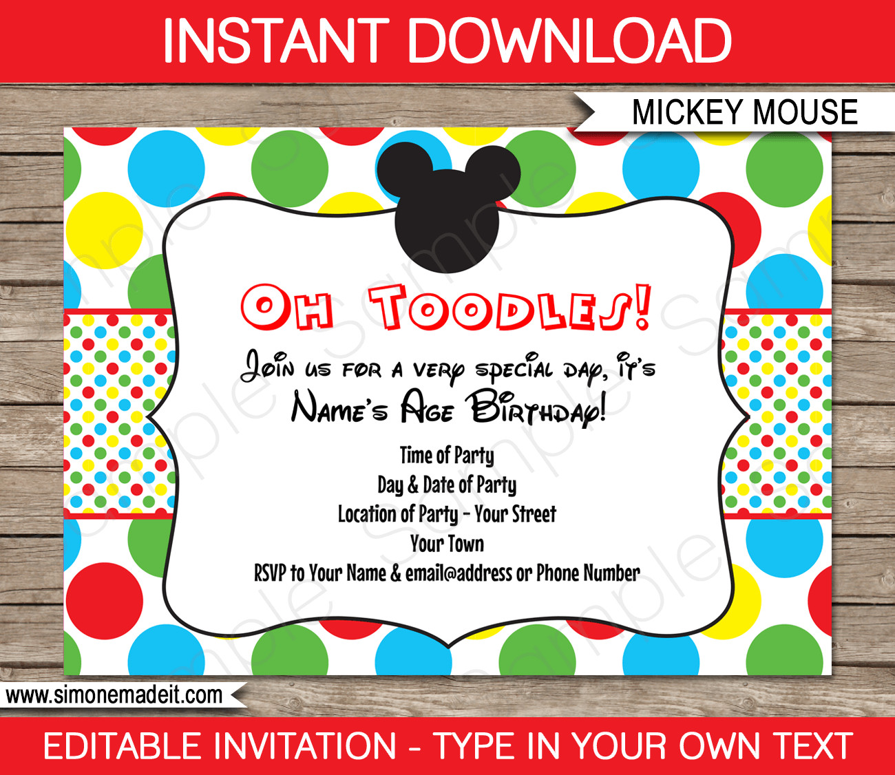 Mickey Mouse Party Invitations Template