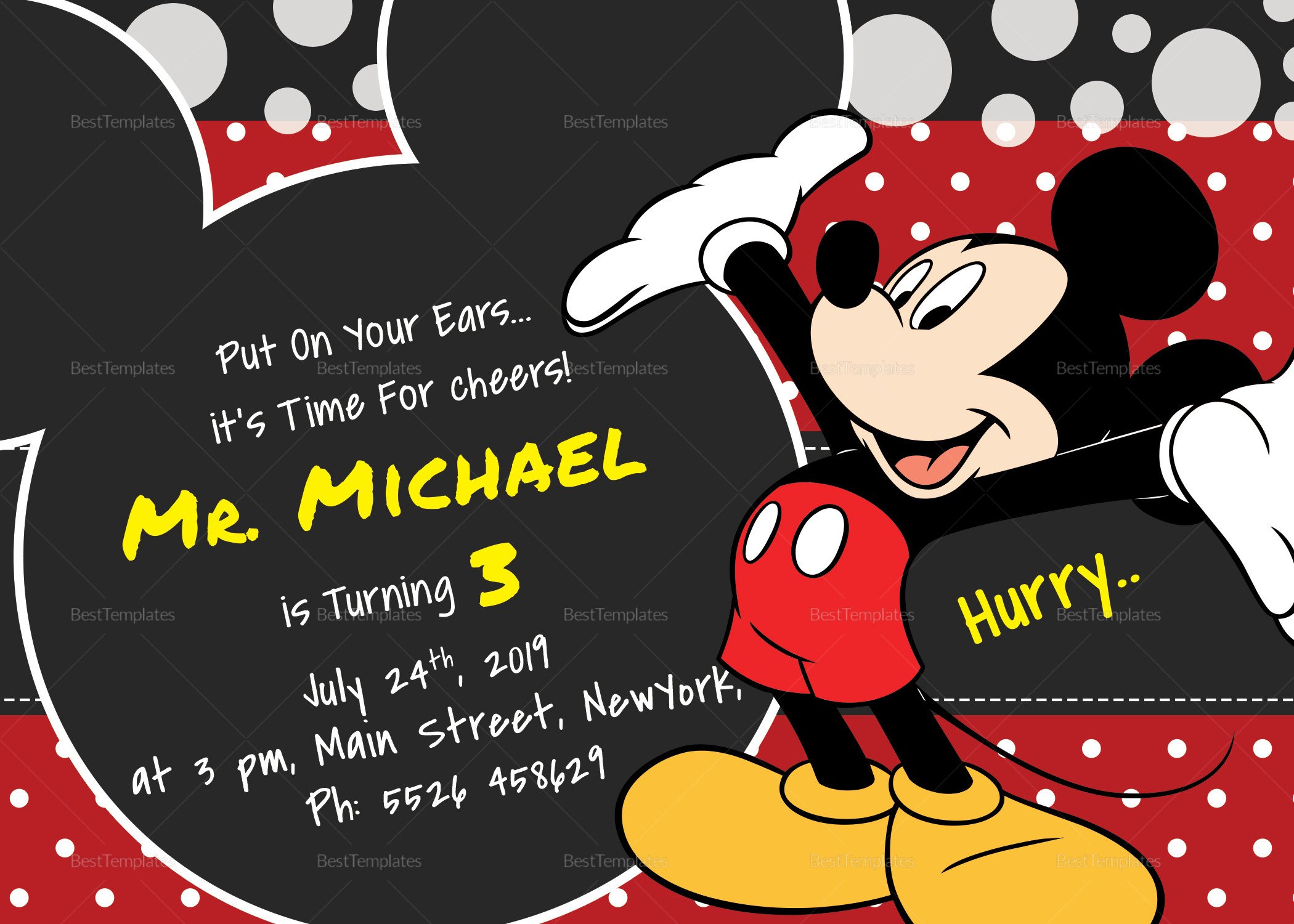 Delightful Mickey Mouse Birthday Invitation Card Design