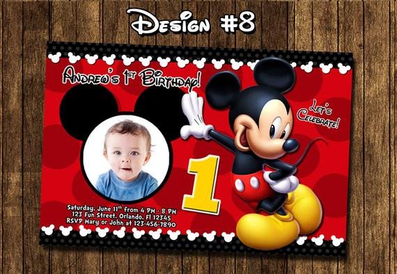 Mickey Mouse Baby First Birthday Party Invitations