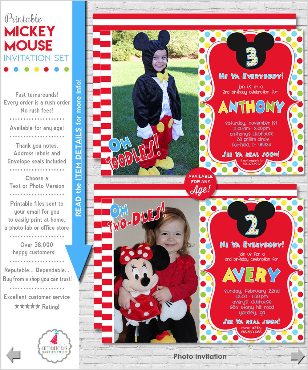 Mickey Mouse Invitation Mickey Mouse Birthday Invitation
