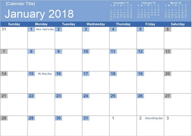 Best Free 2018 New Year Calendar for Excel Word Ms