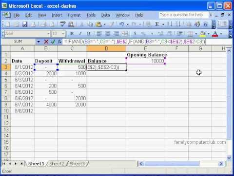 Checkbook Register in MS Excel