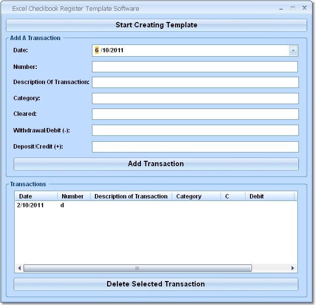 Excel Checkbook Register Template Software Screenshot Page