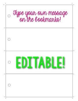 Bookmark Templates Editable WORD Printables Reading by