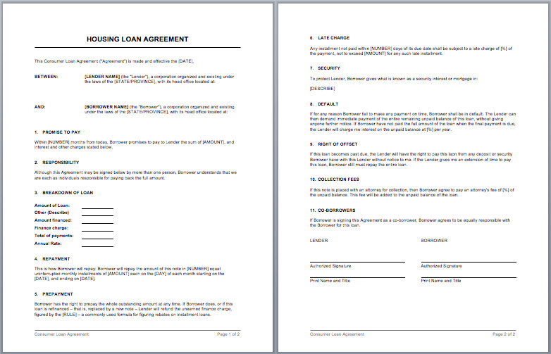 Housing Loan Contract Template – Microsoft Word Templates