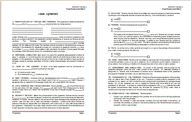 MS Word Lease Agreement Template