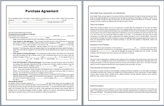Purchase Contract Template Microsoft Word Templates