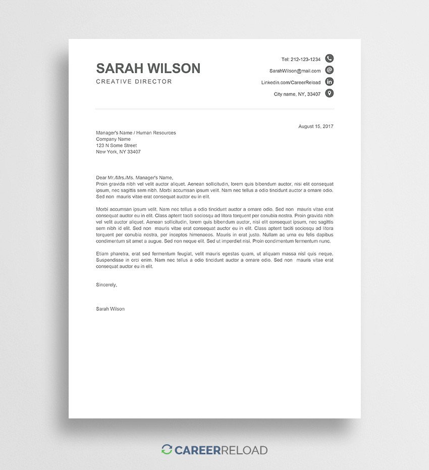 Free Cover Letter Templates for Microsoft Word Free Download